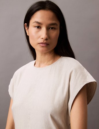 Calvin Klein Stretch Linen Midi Dress - Beige - 34