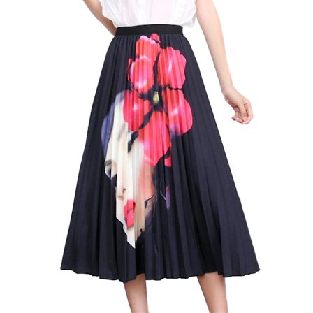 Forårsskørter til kvinder 2023 Dame elastisk talje plisseret nederdel trykt mellem længde halv nederdel plisseret A-linje nederdel