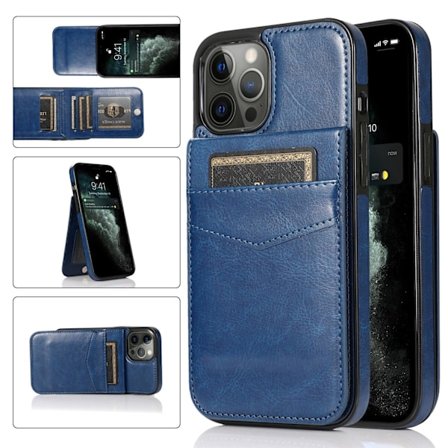 Etui til iPhone 16PRO MAX safirfarvet, enkelt wallet-design med kortholder, vintage-look