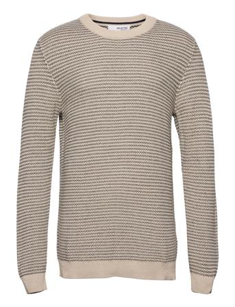Slhwes Ls Knit Crew Neck Strikkegenser M. Rund Krage Beige Selected Homme