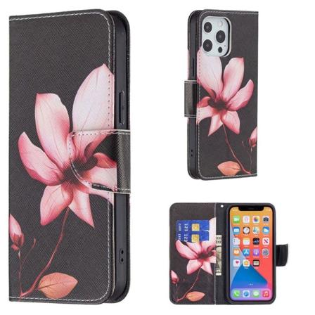 Premium vegansk læder tegnebog magnetisk lukning mønster udskrivning stødsikkert flip cover iPhone 13 Pro Max 6,7 tommer - Lotus Black