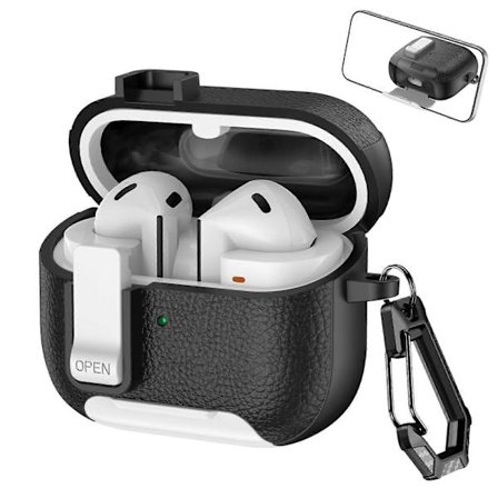 Trådlöst hörlursfodral med lädertextur, krok och hållare för Samsung Galaxy Buds3 / Buds3 Pro