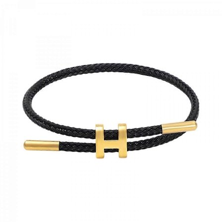 Elegant Guldpläterat H-spänne Armband med Justerbar Design Robust Armband av Rostfritt Stål för Trendsättare Svart