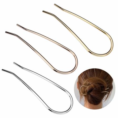Metallisk Hårgaffel Enkel 11CM U-Formet Hårpinner Legering Forgylt 2-Tannet Bun Hårnåler Klips Grep for Kvinner Tykt Hår