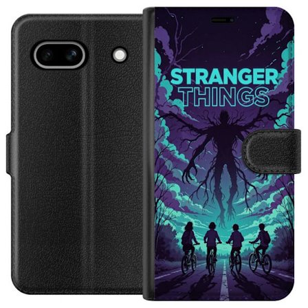 Kompatibelt Plånboksfodral till Google Google Pixel 7a Stranger Things-inspirerad fantasyillustration med mörkt monster, cyklande barn och dramatisk