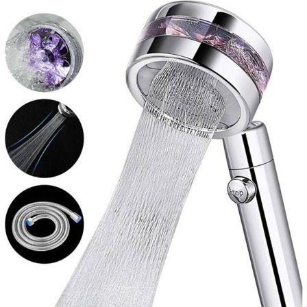 Brusehoved, håndbruser med højt tryk 2 typer med tænd/sluk-knap og 1,5 M slange, regnbruserhoved med vandbesparende funktion, brusehoved