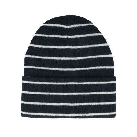 Beechfield - Blå cuff Beanie - French Navy/Soft White Deep Striped Cuff @ Hatstore