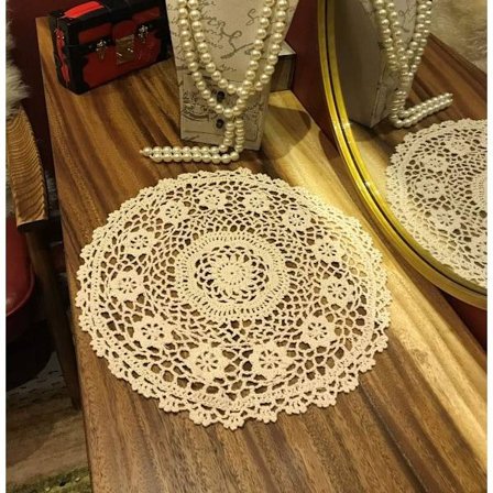 Beige Håndlagde Heklede Duker Bomullsunderlag Blonde Duk Rund Blonde Underlag Heklet Underlag 30 cm 2-pakning