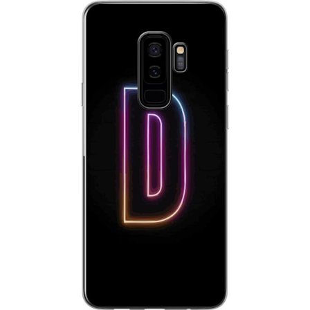Kompatibel Mobilcover til Samsung Samsung Galaxy S9+ Minimalistisk neonbogstav D i farveskiftende lys mod sort baggrund i moderne digital design