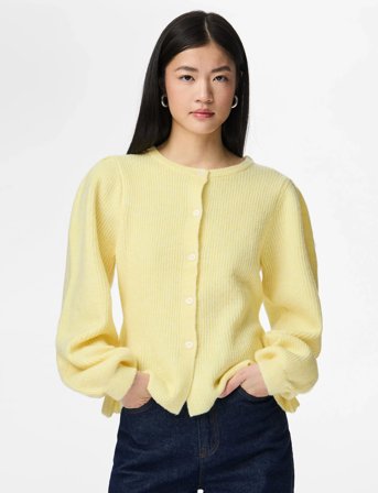 Pieces Pcsilly Ls Puff Knit Cardigan Noos Bc - Yellow - XS