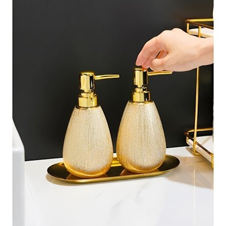 Keramisk sæbedispenserflaske, stilfuld tom flaske, velegnet til hoteller, pensionater, badeværelser og til dosering af shampoo og shower gel.