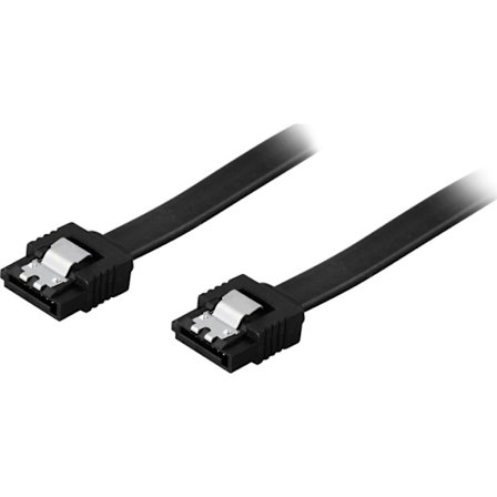 DELTACO SATA-kabel, SATA 6Gb/s, lås-clips, rak-rak, 0,7m, svart (SATA-1002)