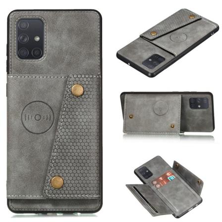 Samsung Galaxy A52 / A52s - Läder Skal Med Kortfack Och Magnet - Grey Grå