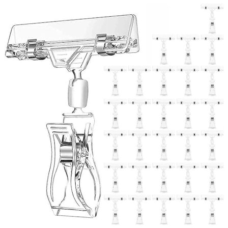 30 stk. Labelholdere Skilteclips, Klar Roterbar Skilteclips i Plastik, Vare Skilte Display Clip