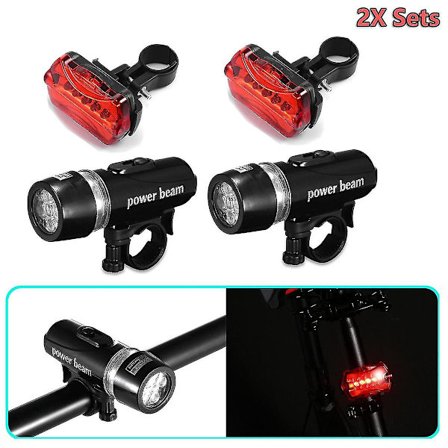 Nya 2x Set Led Lampa Cykel Mtb Front Head Light + Bakre Ficklampa Kit