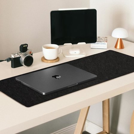 Skrivbordsmatta i Filt, Halkfri Stor Musmatta, Vattentät Skrivbordsmatta i Filt, Skyddsdyna för Tangentbord och Mus, Laptop och Dator (Svart, 70x30 cm