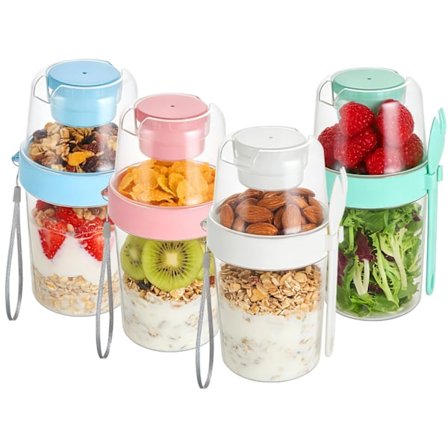 4-pak 800 ml Lækagesikre Yoghurt Parfait Kopper med Låg & Skeer - Genanvendelig Beholder til Havregrød Natten Over, Topping Rum til Morgenmad