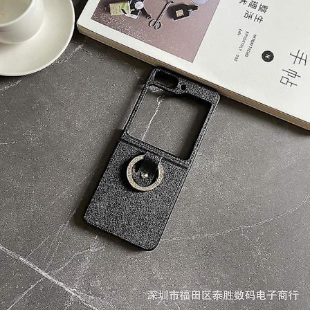 Pu Läderfodral Kompatibel Samsung Galaxy Z Flip 5 Med Ringhållare Ultratunn Stöttålig Z Flip 5 Skal