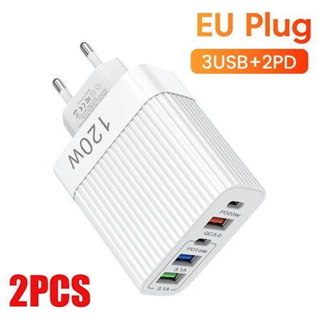 5 Portar 120W USB-laddare Snabbladdning Typ C Telefonladdare Strömadapter För iPhone 15 Samsung Xiaomi Huawei USB C Väggladdare