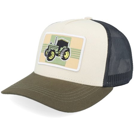 Kiddo Cap - Groen trucker Cap - Kids Old Tractor Big Patch Ivory/Black/Dark Mesh A-Frame Trucker @ Hatstore
