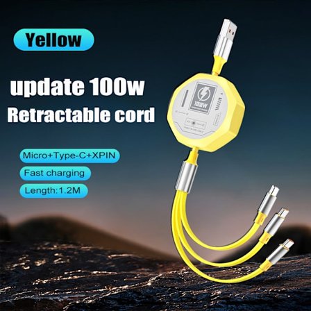 /HH/3D 100W 3 i 1 USB 6A 100W Mekanisk Opladerkabel Micro USB Type C Opladerkabel Udtrækkeligt Opladerkabel