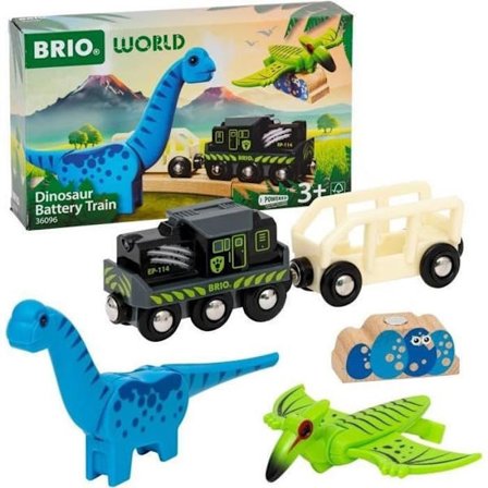 Brio Dinosaur Battery Train - Elektriskt tåg - Dinosaurie ingår - för tågbana i trä - från 3 år och uppåt - Brio World - 36096