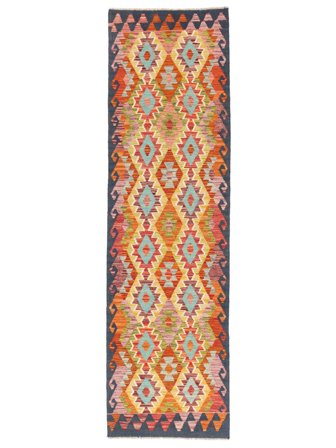 Håndvævet Kelim Afghan Old Style 89X292 Uldtæppe Brun/Sort Lille