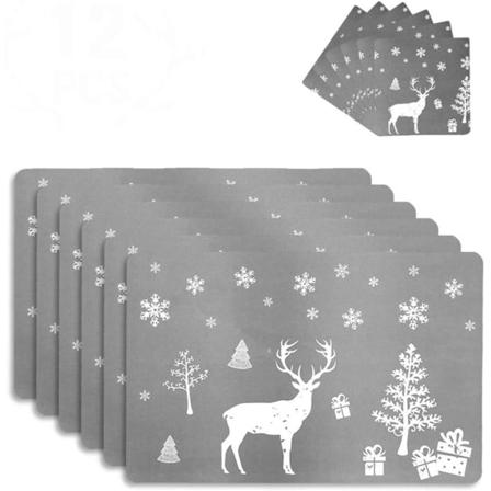 6 Merry Christmas-brikkeunderlag og 6 sett med sklisikre, vaskbare julebrikkeunderlag i PVC for hjemmedekorasjon
