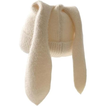 Pehmeä neulottu pupunkorva pipo naisille lämmin pupunkorva virkattu kallolakki söpöillä pupunkorvilla-beige