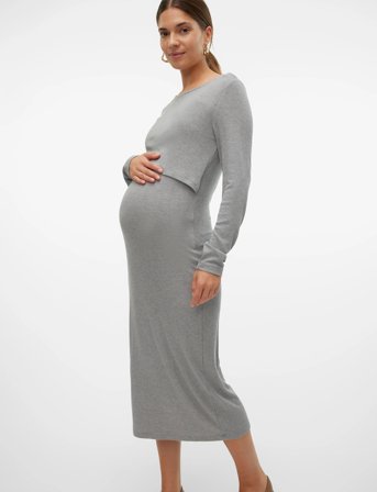Mamalicious Mlbrynna June Ls Jrs Midi Dress 2F Noos - Grey - L