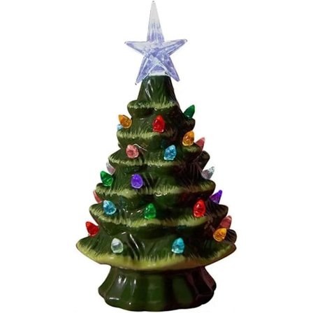 Keramisk juletræ 18,8 cm - Bordpynt med belysning til indendørs brug