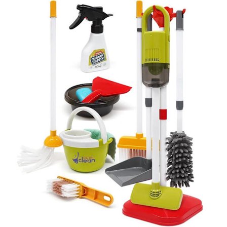 Børnestøvsuger med suge- og lydfunktion, 18-delt rengøringslegetøjssæt til børn, skraldesæt legetøj til drenge og piger fra 3 år