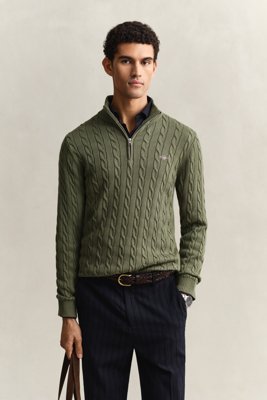 GANT - Kabelstrikket genser med half-zip til herre dry herb green