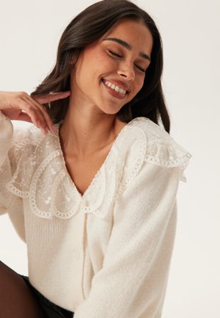 Pieces Pcabby Ls Lace Collar Knit Car Vaatteet