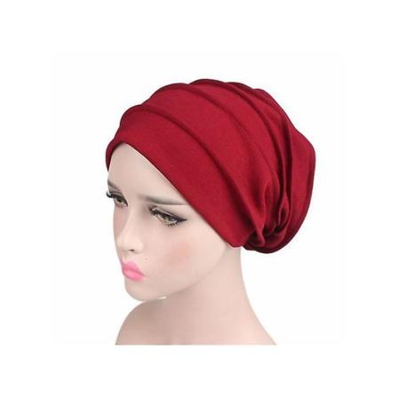 Naisten joustava puuvillaturbaanihattu Muslim Hijab Red