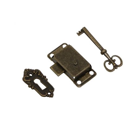 Antik skåpdörrlås cyanfärg, antikt låsset - dekorativt lås med nycklar och skruvar - för brevlådor, skåp, skåp, verktygslåda