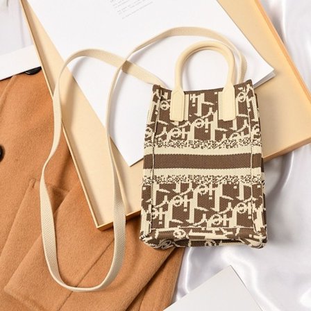 Ketju Olkalaukku Crossbody Laukku Naisten Neulottu Käsilaukku KAHVI