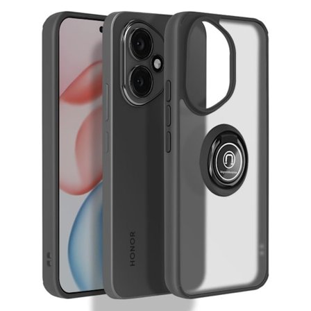 Suojakuori Honor 400:lle - AVIZAR - Iskunkestävä - Magneettirengas - Musta läpikuultava takakansi - Pehmeä