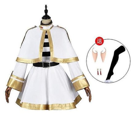 Beyond Journey's End Cosplay Kostume Frieren Uniform Kjole med Kappe, Bælte, Elverører, Tilbehør Anime Cosplay Outfit til Kvinder