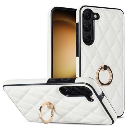 Samsung Galaxy S23 Rhombus Grid Mønsterveske Fingerring - Hvit