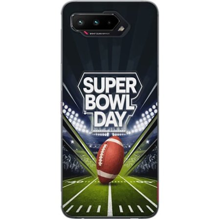 Kompatibel Mobilcover til Asus ROG Phone 5 Super Bowl Day plakat med amerikansk fodbold på oplyst arena i dramatisk sportsdesign