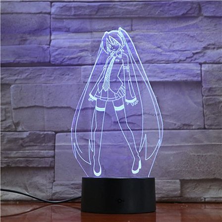 Miku Anime 3D Nattlampa med Fjärrkontroll 7 Färger LED Bordlampa Fjärrkontroll Ljus LED Illusionlampa Barnrumsinredning