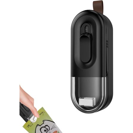 2 i 1 Mini Forsegler (Sort), Bærbar Plastikpose Forsegler Poseforsegler