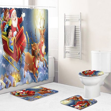 Duschdraperi + Badmatta Set, 4-deligt Toalettillbehör Set