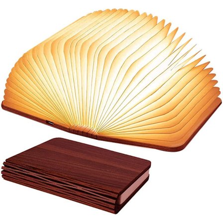 Boglampe af træ, Roman Foldebog Lampe Natlys, Hvid Lys Gul Lys Varm Gul Lys Farveskift med Usb, 360 Foldelampe Velegnet