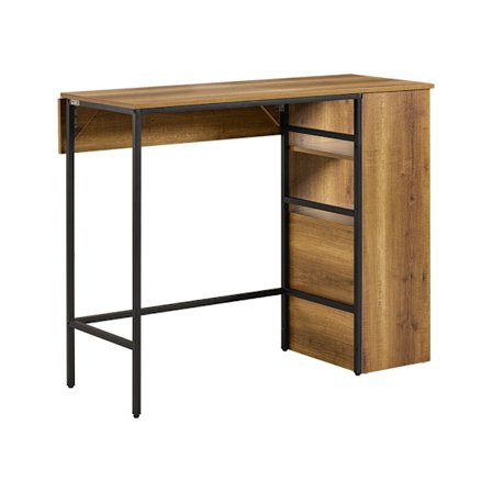 SoBuy mørkebrun barbord med udtrækkelig bordplade og opbevaringshylder 120x65x95cm, industriel