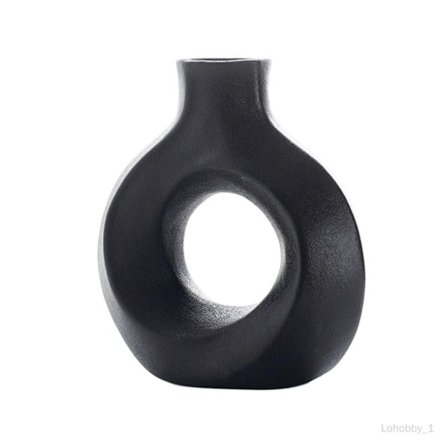 Moderne Keramikk Hule Vase Donut Dekor Vas Nordisk Dekorativ Vase for Bryllupssenterstykker Spisestue, Svart, s Svart