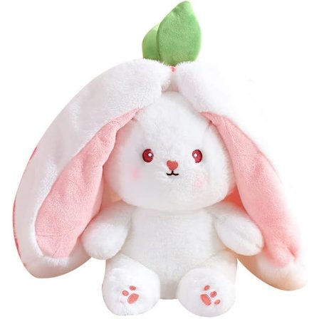 (25 cm, Jordgubbskanin) Jordgubbskanin förvandlad till liten kanin, frukt-docka, plyschleksak, morotskanin, plyschdocka, flicka, barn, 