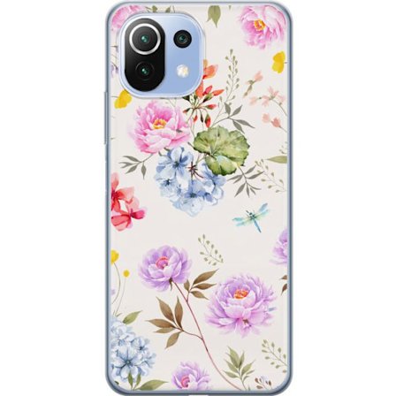 Kompatibel Mobilcover til Xiaomi Xiaomi Mi 11 Lite Blomstret mønster med håndmalede blomster, sommerfugle og insekter i romantisk skandinavisk stil