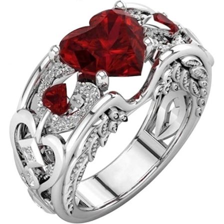 Halvkolon Ring i Rostfritt Stål Hjärta Form Diamant Zirkon Kvinnors Modetrend Full Diamant Zirkon Ring Dam Smycken Diamant Ringar för Kvinnor Storlek 